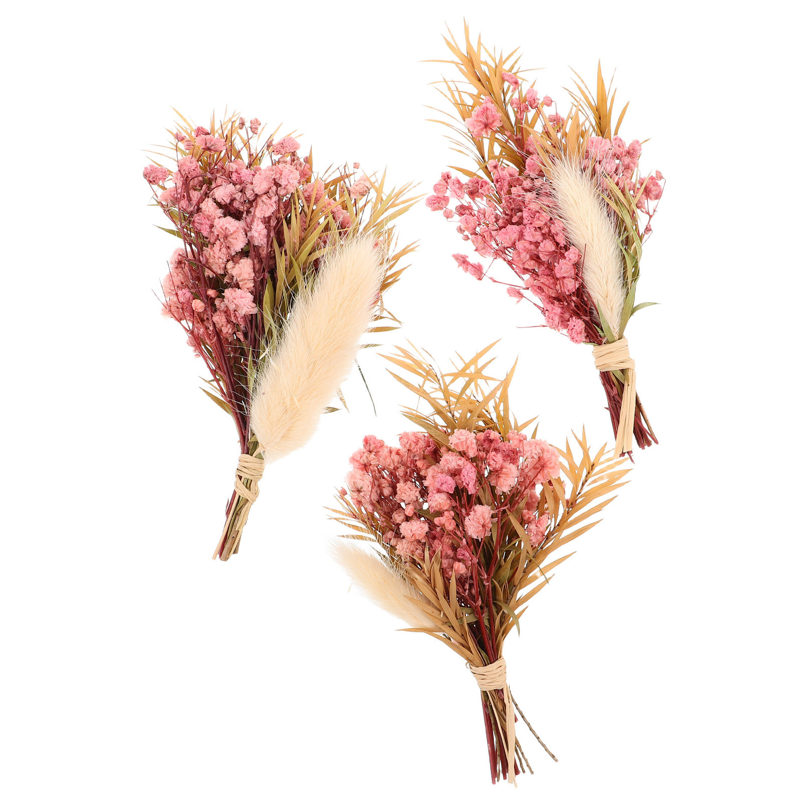 Dried Flower Bunch - 3개 미니 드라이플라워 부케, 자연스러운 작은