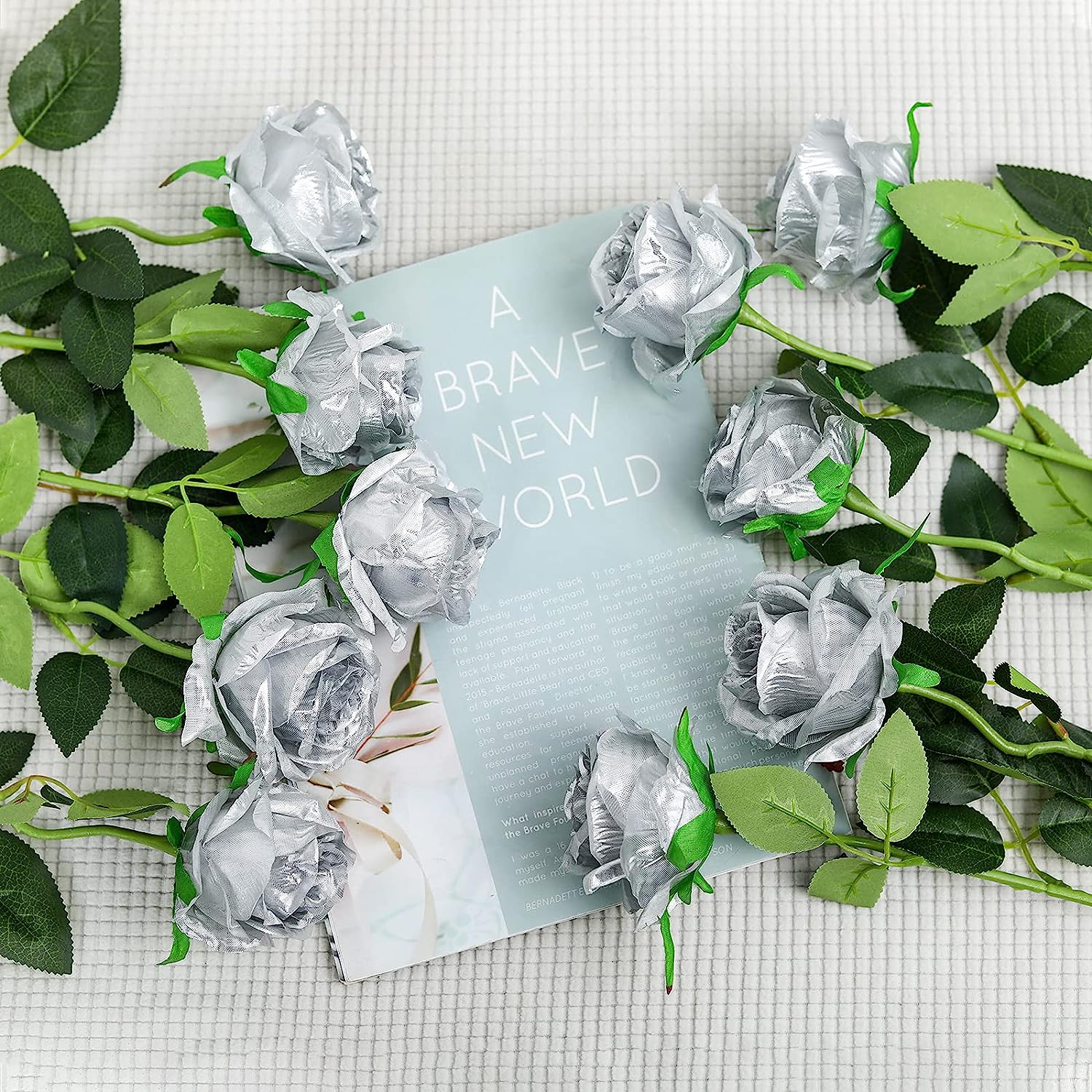 인공 은색 긴 줄기 장미, 가정, 주방, 침실 장식,  - Dried Flower Bunch 리뷰 및 가격